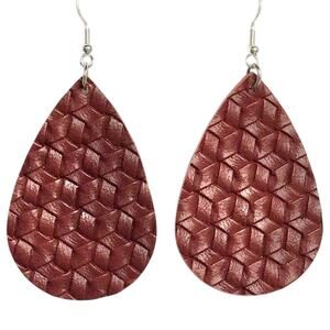 New Boutique Lightweight Maroon Faux Leather Weave Teardrop Hook Earrings